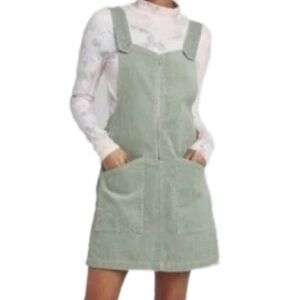 Wild Fable Dress Women Large Green Corduroy Patch Pocket Zip Mini
Pinafore Dress